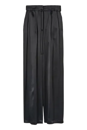 Pleated Satin Wide Leg Pants | Black