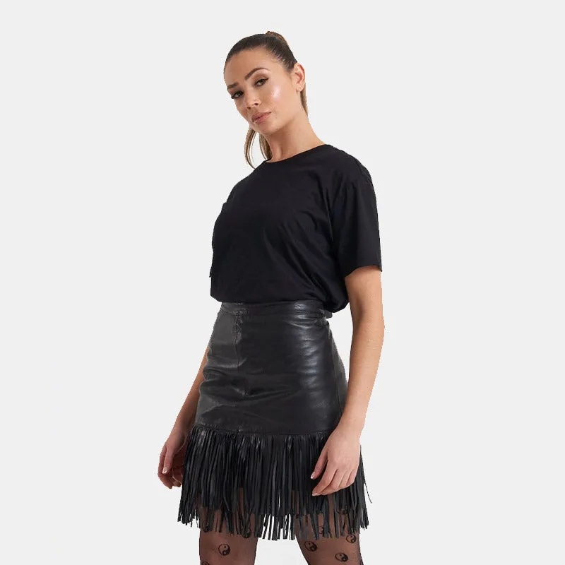 Premium Quality Women’s Fringe Leather Skirt