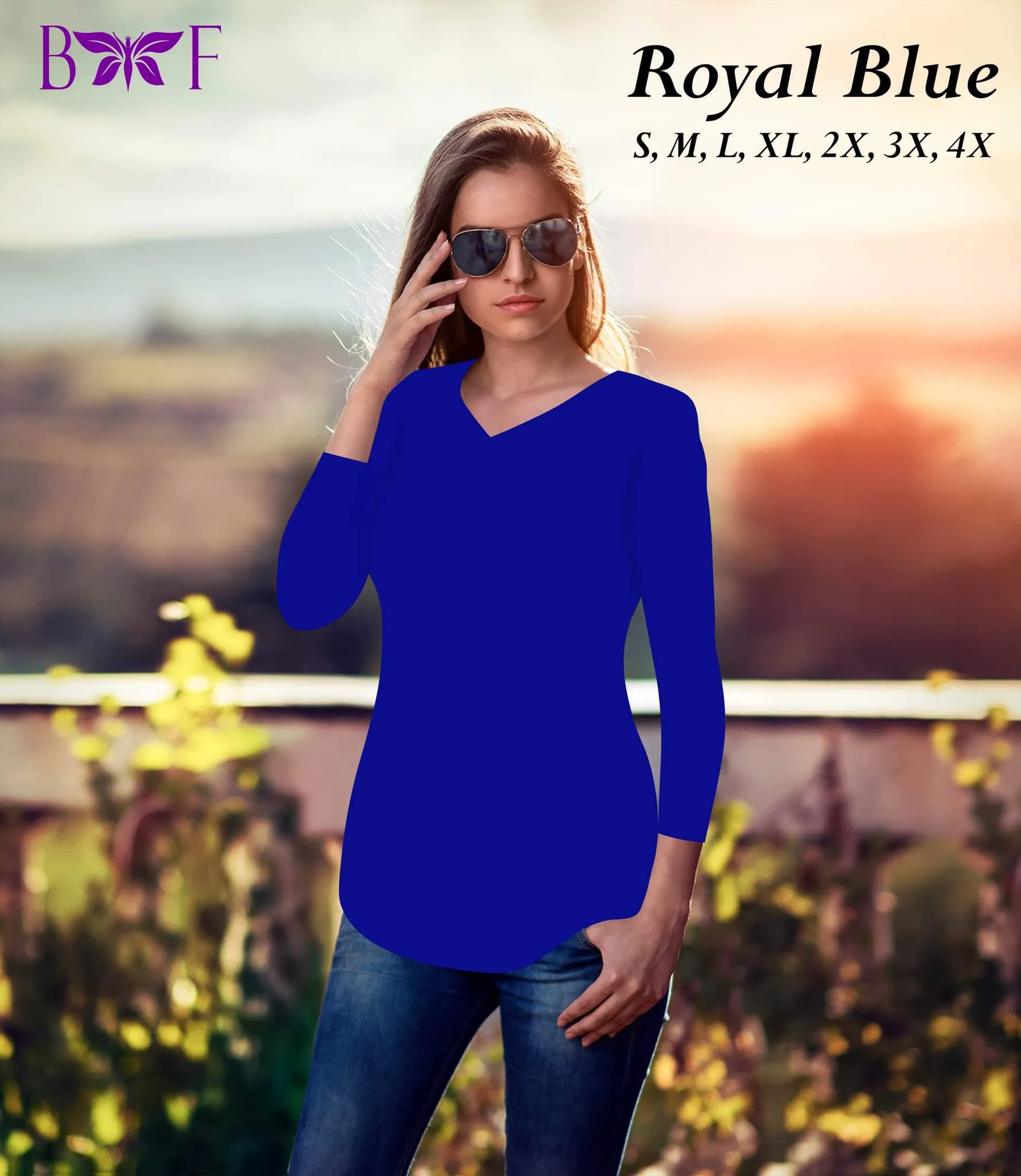 Royal Blue V neck and a round bottom