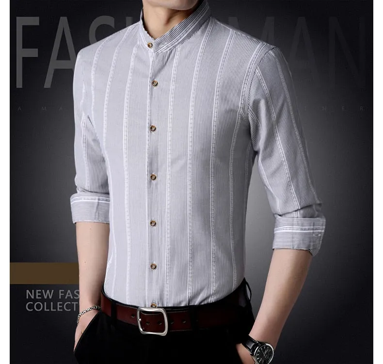 Shirt Mens Striped Long Sleeve Slim