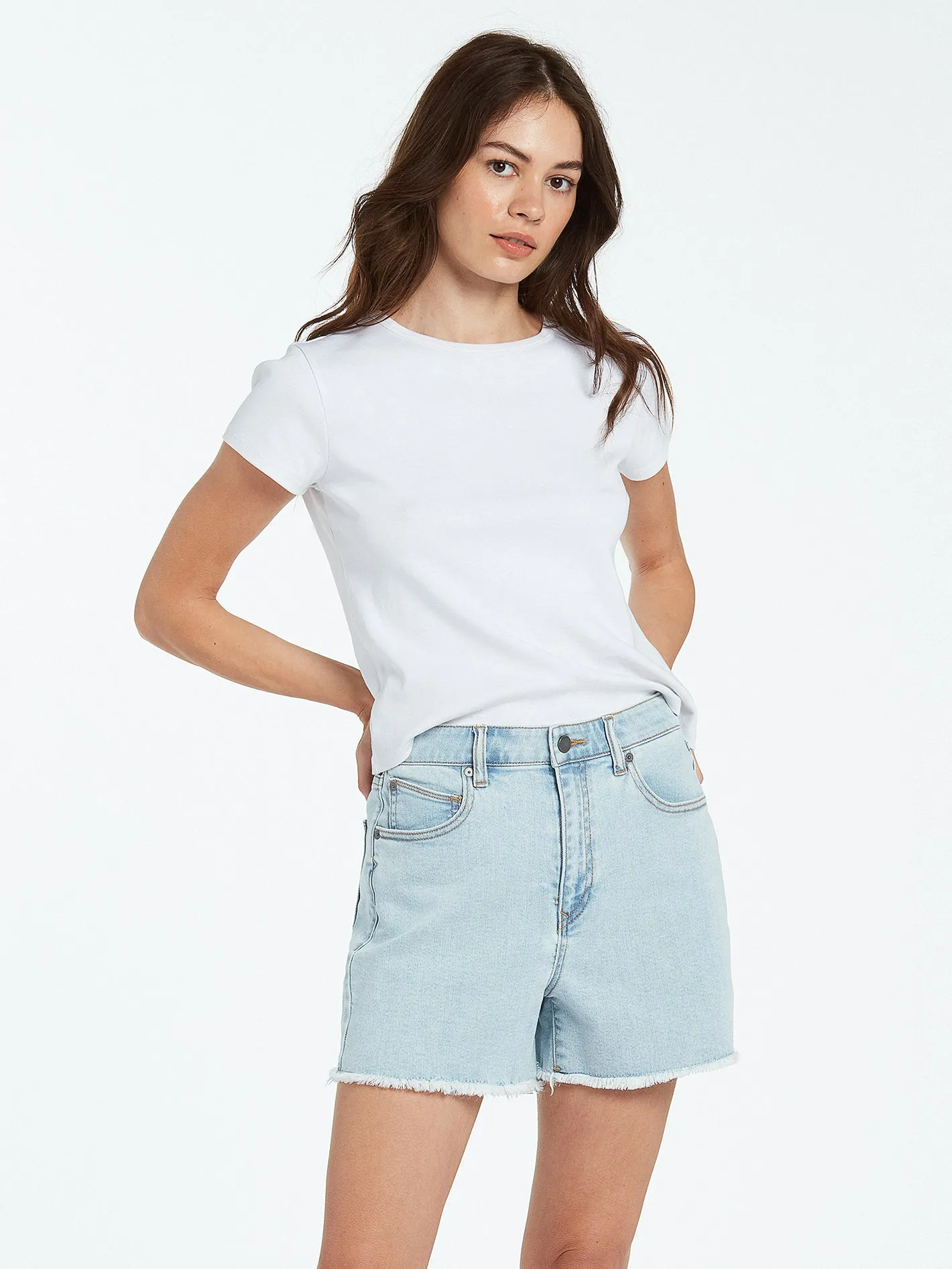 Stone Step High Rise Denim Shorts - Thrifter Blue Light