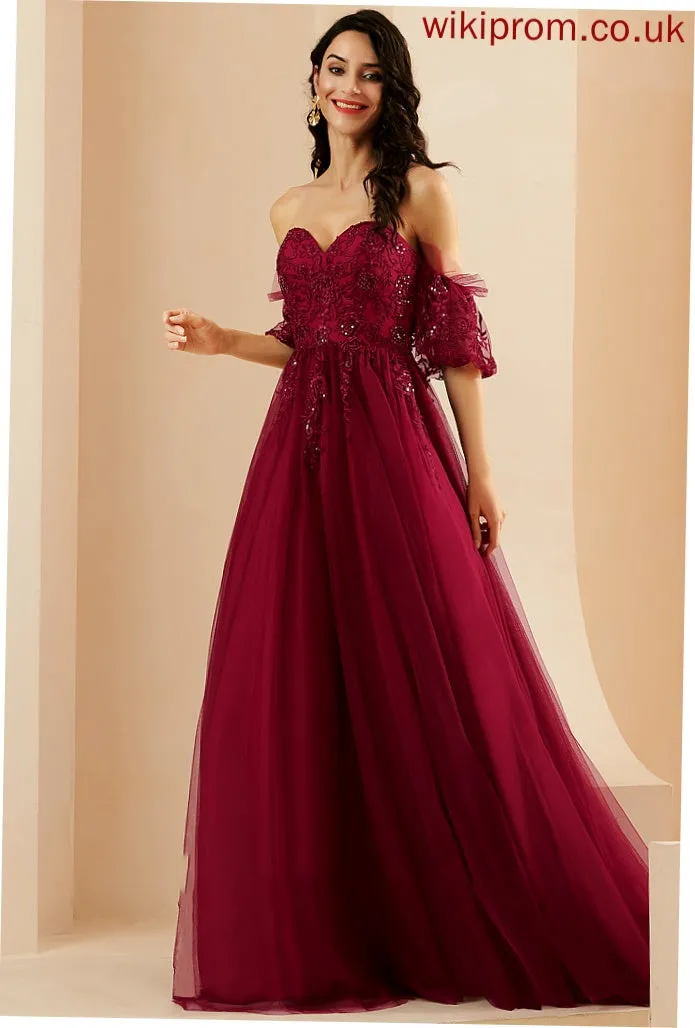 Train Sanaa With Prom Dresses Tulle Ball-Gown/Princess Sweetheart Sequins Sweep