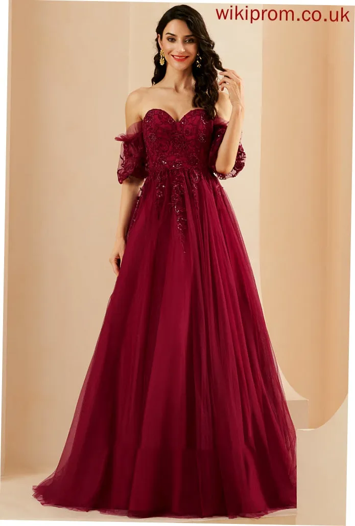 Train Sanaa With Prom Dresses Tulle Ball-Gown/Princess Sweetheart Sequins Sweep