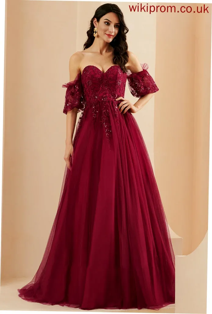 Train Sanaa With Prom Dresses Tulle Ball-Gown/Princess Sweetheart Sequins Sweep