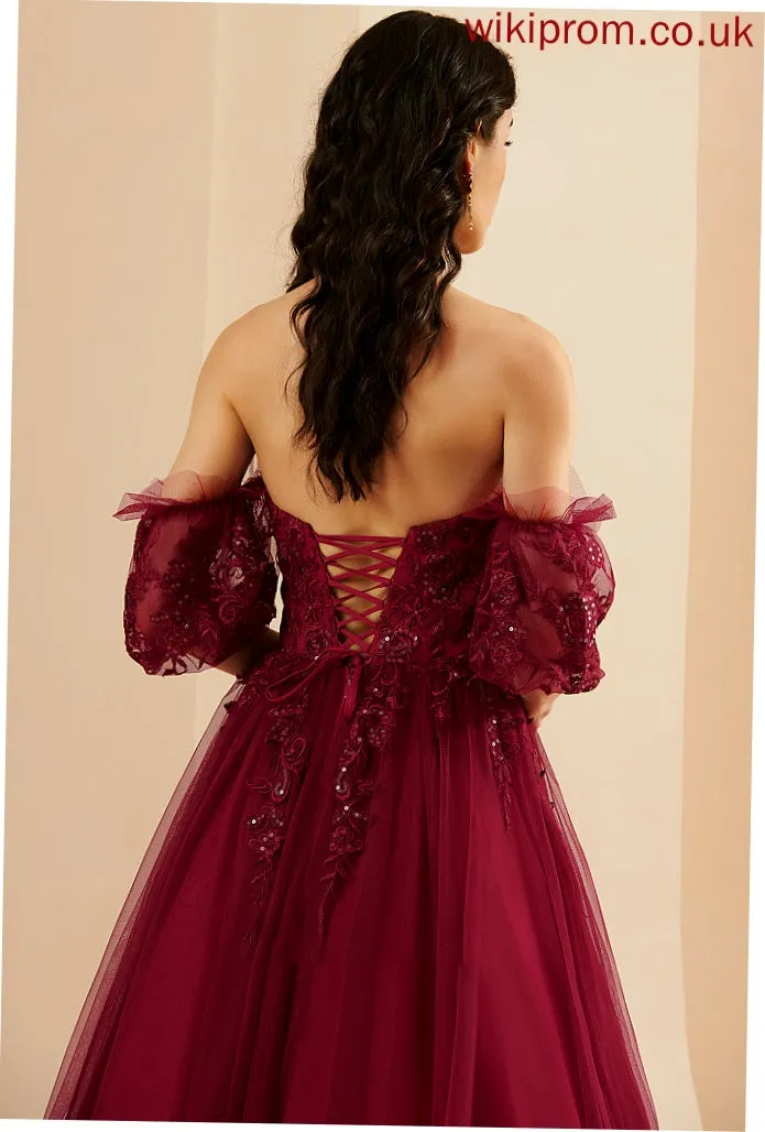 Train Sanaa With Prom Dresses Tulle Ball-Gown/Princess Sweetheart Sequins Sweep