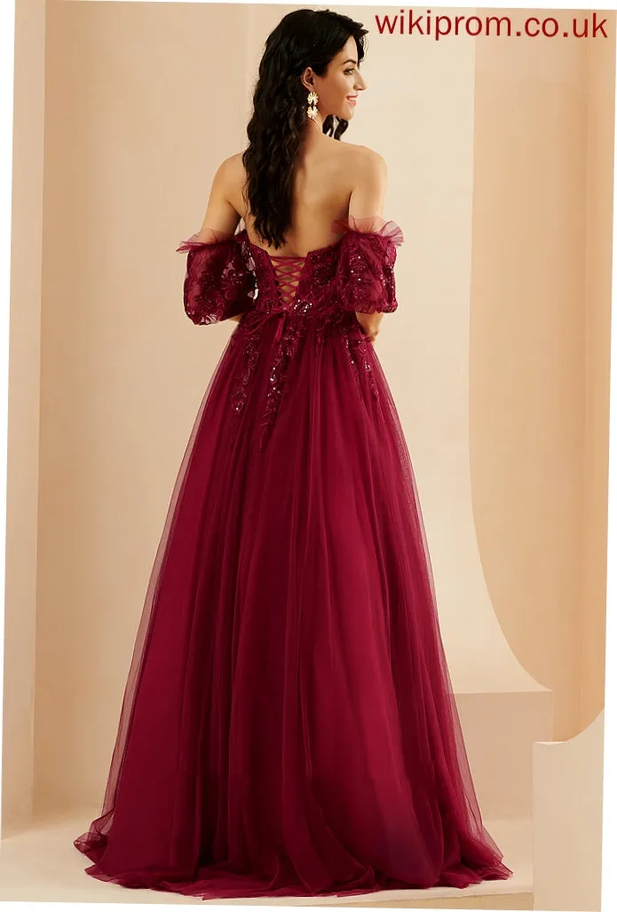 Train Sanaa With Prom Dresses Tulle Ball-Gown/Princess Sweetheart Sequins Sweep