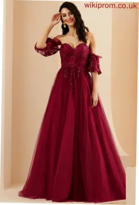 Train Sanaa With Prom Dresses Tulle Ball-Gown/Princess Sweetheart Sequins Sweep