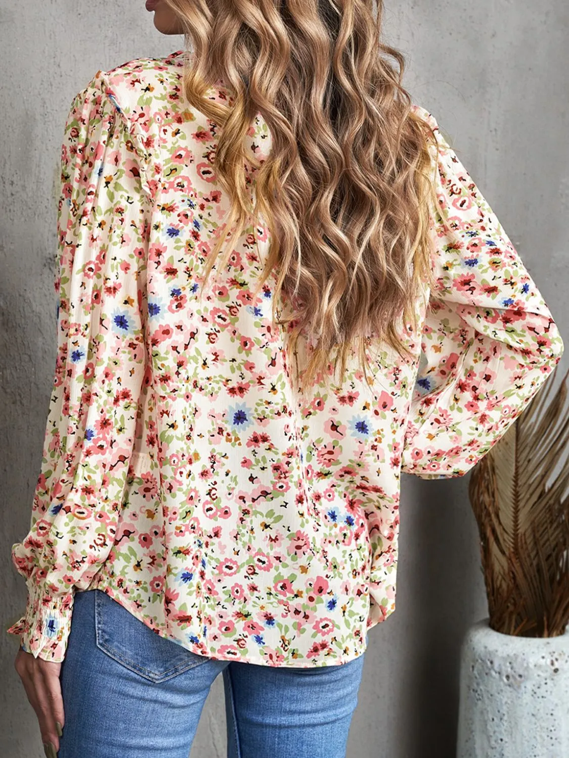 V-Neck Flounce Sleeve Boho Blouse