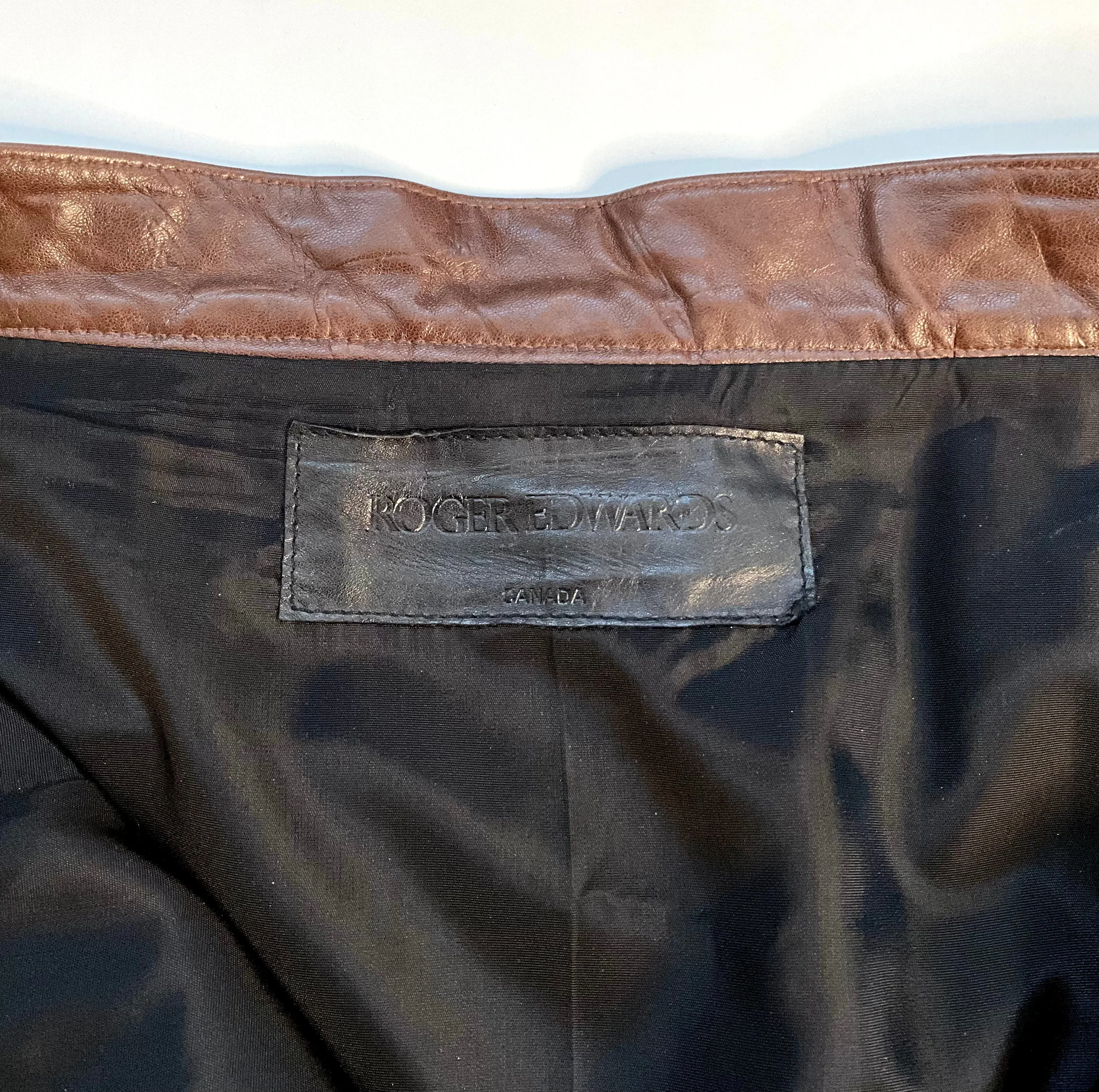 Vintage 1980s Brown Leather Midi Skirt, Large