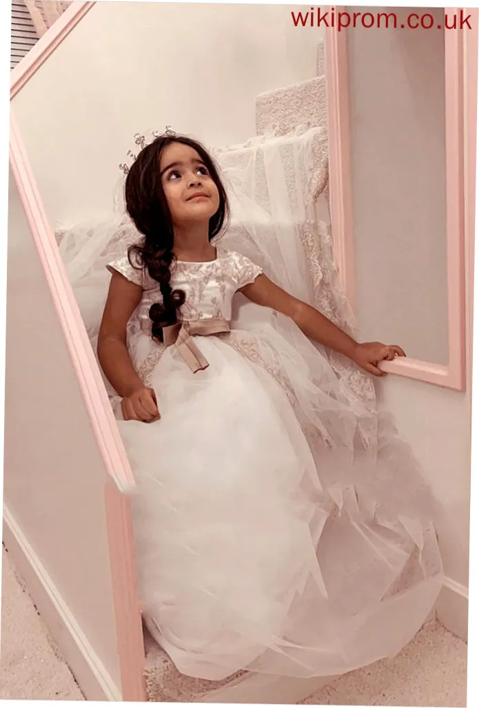 With Girl Court Ball-Gown/Princess Sleeves Bow(s) Short - Train Mary Flower Girl Dresses Tulle/Lace Flower Scoop Neck Dress