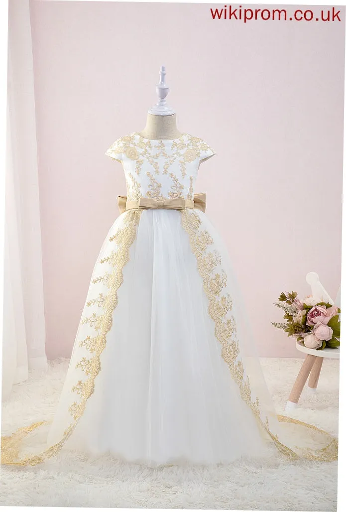 With Girl Court Ball-Gown/Princess Sleeves Bow(s) Short - Train Mary Flower Girl Dresses Tulle/Lace Flower Scoop Neck Dress