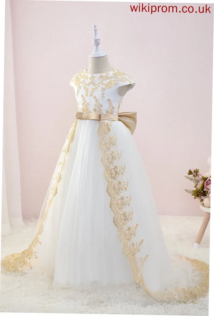 With Girl Court Ball-Gown/Princess Sleeves Bow(s) Short - Train Mary Flower Girl Dresses Tulle/Lace Flower Scoop Neck Dress