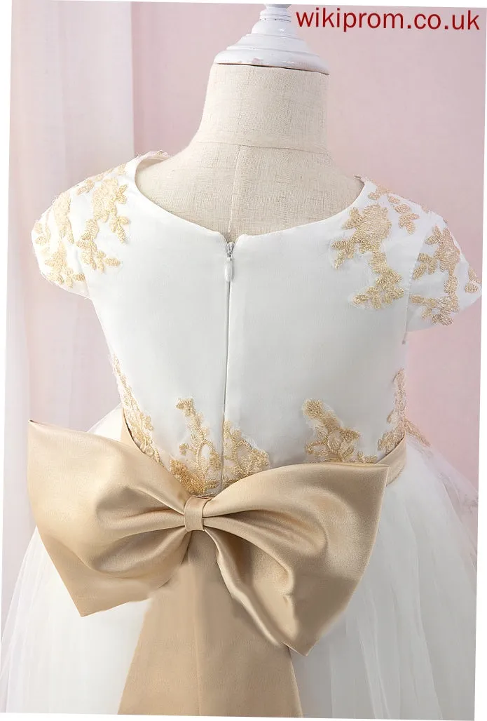 With Girl Court Ball-Gown/Princess Sleeves Bow(s) Short - Train Mary Flower Girl Dresses Tulle/Lace Flower Scoop Neck Dress