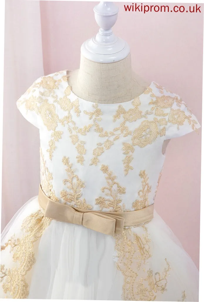 With Girl Court Ball-Gown/Princess Sleeves Bow(s) Short - Train Mary Flower Girl Dresses Tulle/Lace Flower Scoop Neck Dress