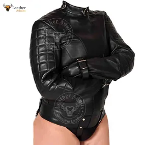 Womens Real Leather Quilted Panels Straitjacket Heavy Duty Padded Straight Jacket