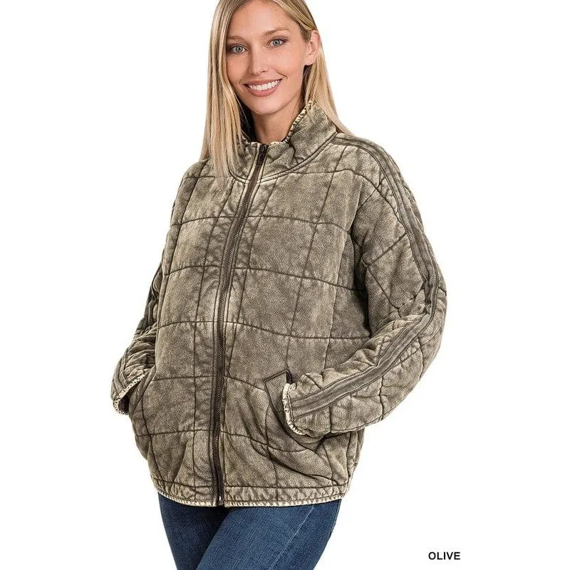 Women's Washed Dolman Quilted Jacket With Pockets